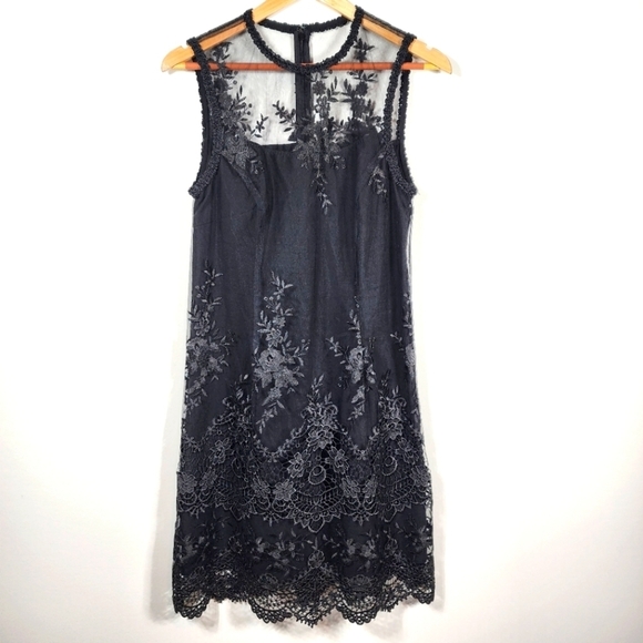 Nanette Lepore Dresses & Skirts - Nanette Lepore Black Lace Overlay Embroidered Sheath Dress Size 8